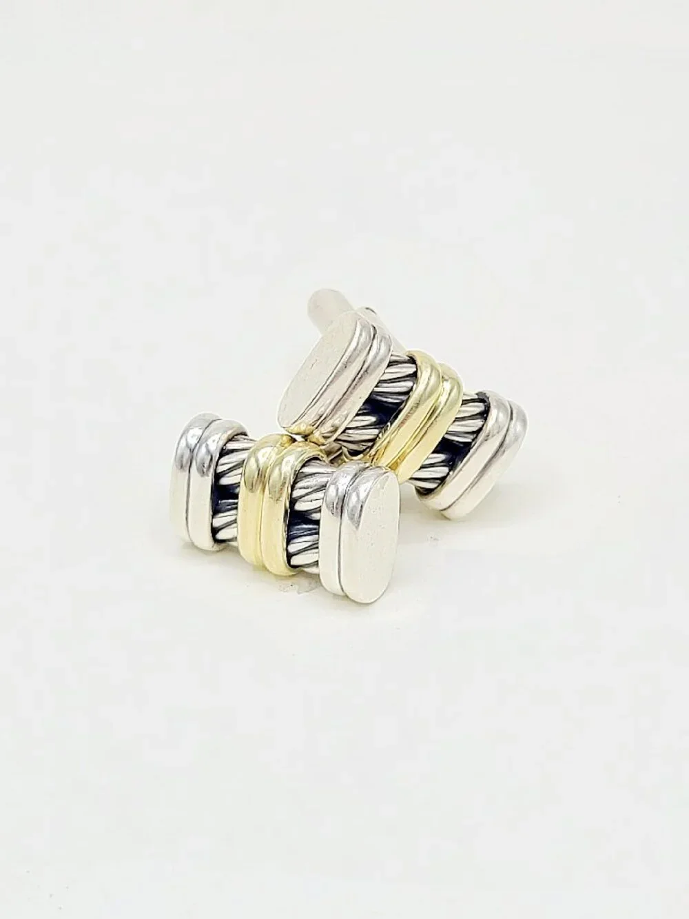 David Yurman Cable Station Cufflinks in Sterling Silver w/ 14K Yellow Gold RARE